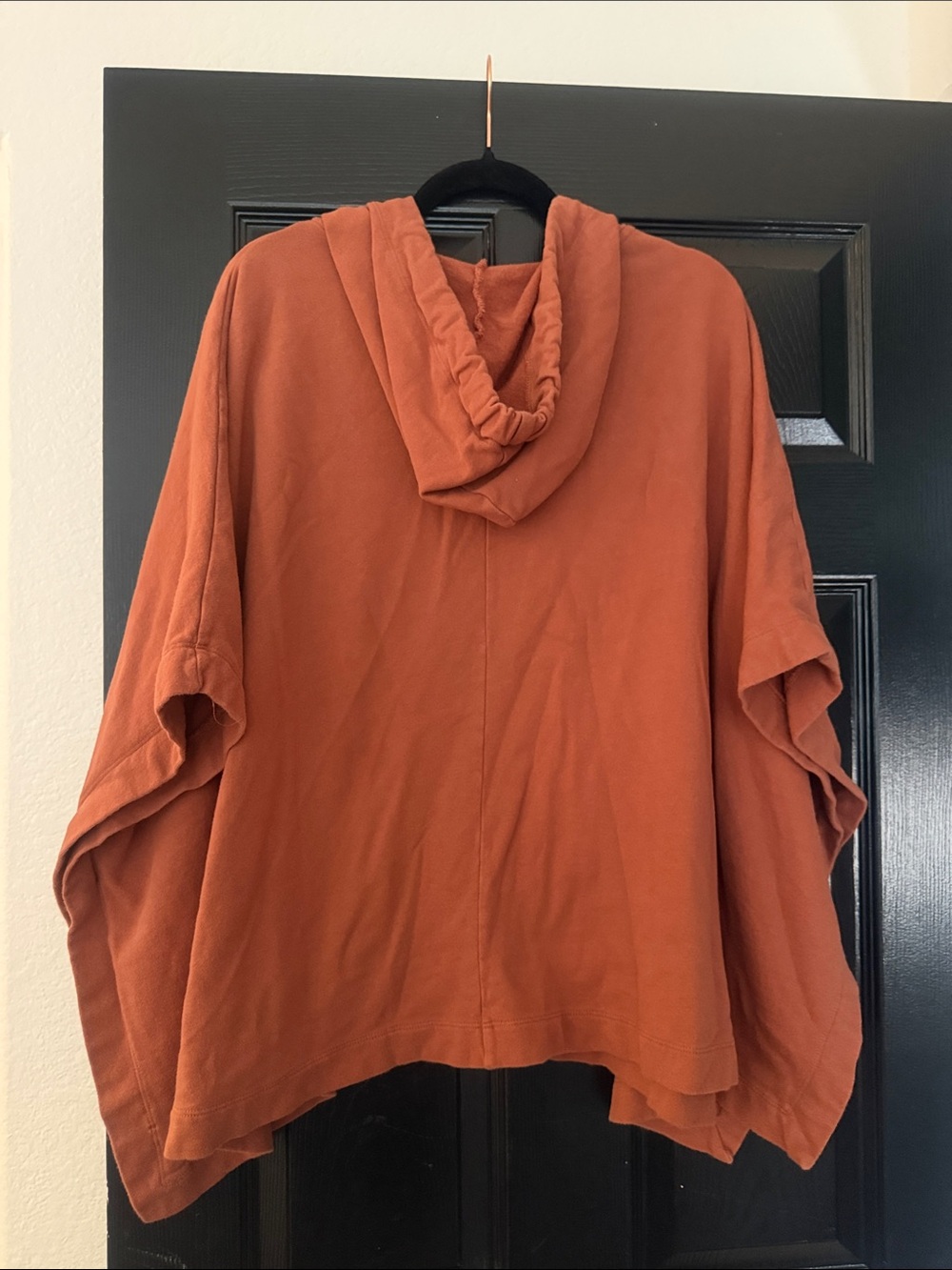 Burnt Orange Hooded Pullover Poncho with Front Pocket - Picture 5 of 5
